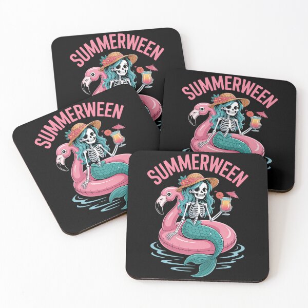 Item preview, Summerween Mermaid Skeleton Beach Flamingo Halloween Girl designed and sold by petrichorsworld.