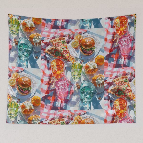 Item preview, Vibrant Summer Picnic – Colorful Food Art with Burgers, Pizza & Lemon Drinks designed and sold by Grafititee.