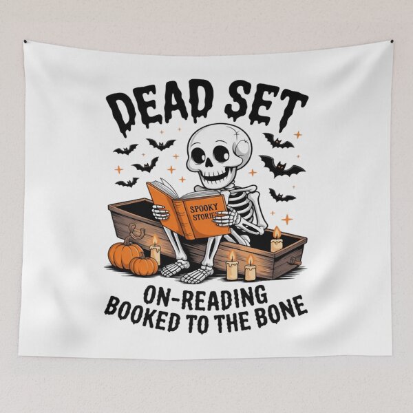 Item preview, Skeleton Dead Set On Reading Booked To The Bone Halloween  designed and sold by Ikwalima.