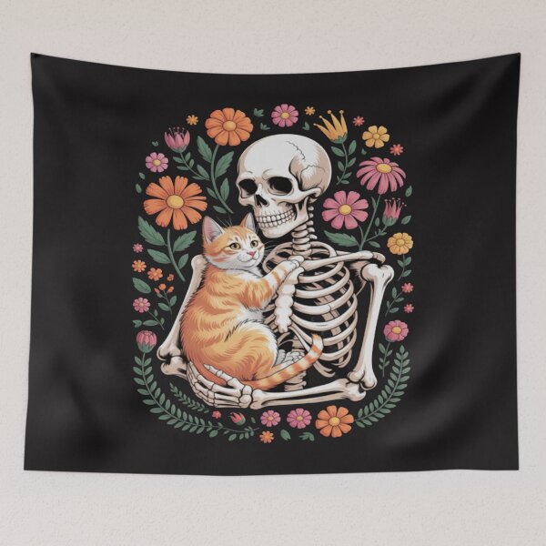 Item preview, Skeleton Hugging Cat Halloween Spooky designed and sold by Ikwalima.