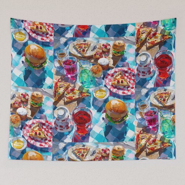 Item preview, Vibrant Summer Picnic – Colorful Food Art with Burgers, Pizza & Lemon Drinks designed and sold by Grafititee.