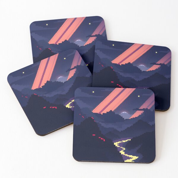 Item preview, Pixel Sunset Over Mountains – Retro Night Sky River Landscape designed and sold by Greemo03.