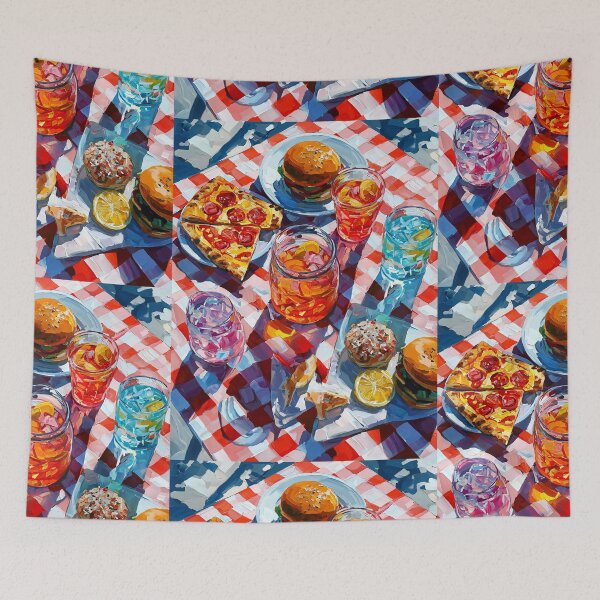 Item preview, Vibrant Summer Picnic – Colorful Food Art with Burgers, Pizza & Lemon Drinks designed and sold by Grafititee.