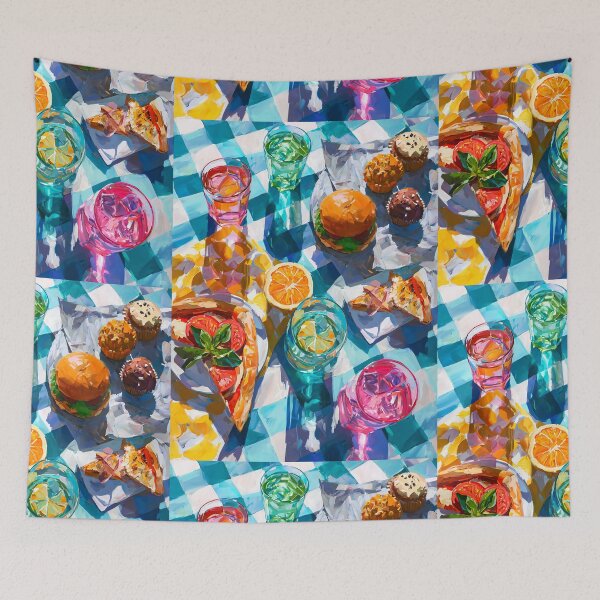 Item preview, Vibrant Summer Picnic – Colorful Food Art with Burgers, Pizza & Lemon Drinks designed and sold by Grafititee.