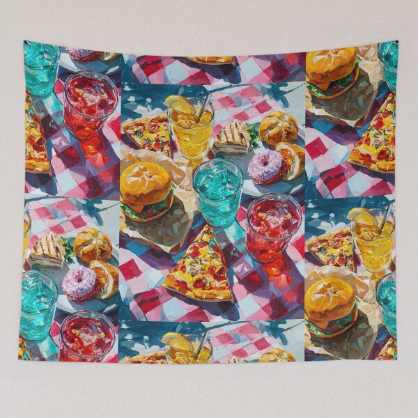 Item preview, Vibrant Summer Picnic – Colorful Food Art with Burgers, Pizza & Lemon Drinks designed and sold by Grafititee.