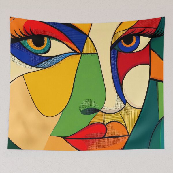 Item preview, Woman With A Mysterious Smile: Colorful Cubism Art designed and sold by DEC02.