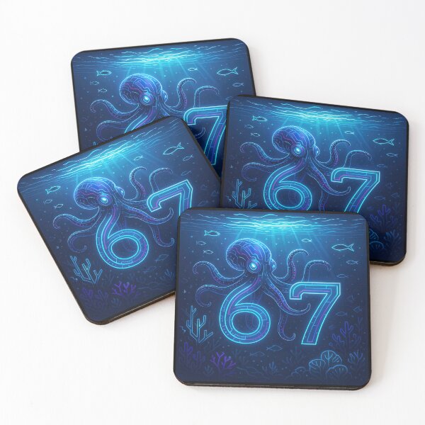 Item preview, Six Seven 6-7 Octopus Neon Cyberpunk Blue designed and sold by The Funky Sprunki.