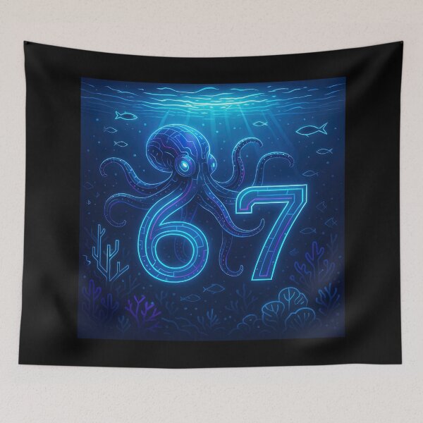 Item preview, Six Seven 6-7 Octopus Neon Cyberpunk Blue designed and sold by The Funky Sprunki.