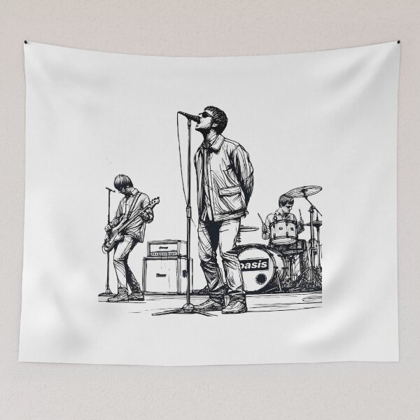 Item preview, minimalist line art of oasis performing retro britpop band designed and sold by Haleychardees.