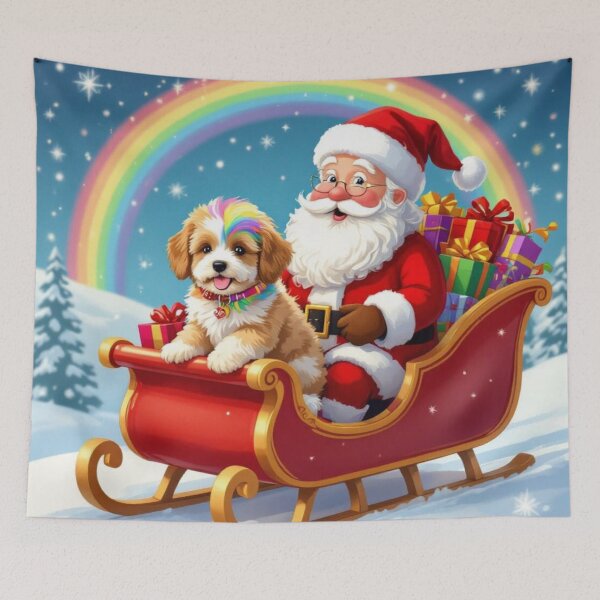 Item preview, Santa and Mini Bernedoodle Puppy on a Sleigh designed and sold by Wags & Tails.
