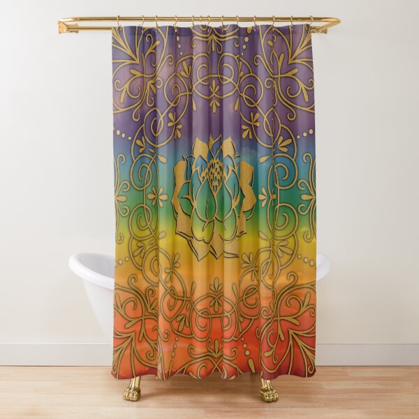 Rainbow Mandala with Lotus Flower Shower Curtain