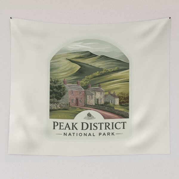 Artikelvorschau, Peak District Nationalpark England Vintage Reiseaufkleber Retro Landschaft Dorf Design entworfen und verkauft von Blurbean.