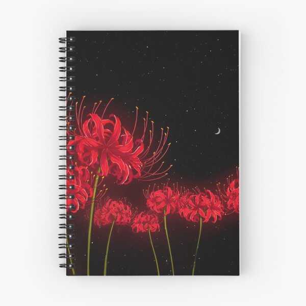 Item preview, Red Spider Lily Night, Higanbana Under a Crescent Moon, Nocturnal Botanical, Cosmic Black Sky designed and sold by CharmedVille.