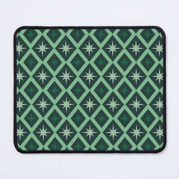 Item preview, Seamless geometric pattern featuring interlocking green diamonds and light green starburst shapes on a dark background designed and sold by Crispifly.