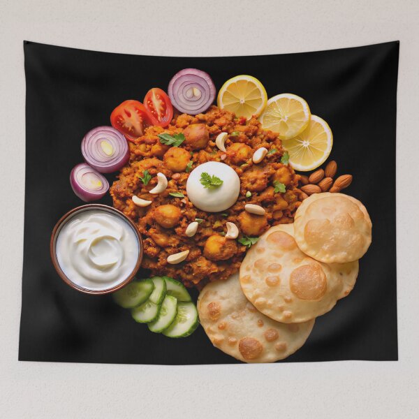 Item preview, Crispy Luchi & Bhature Feast – Indian Street Food Platter with Chutney, Curd, and Chhole designed and sold by AwesomeDigiShop.