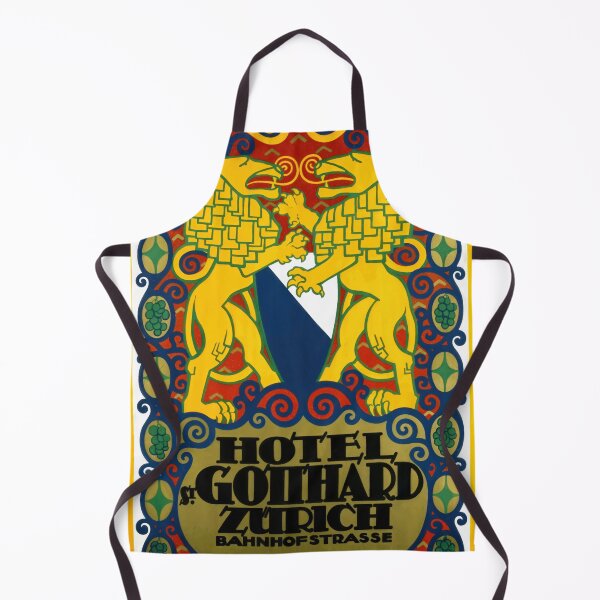 Item preview, Vibrant Art Nouveau Poster | Hotel St Gotthard Zurich | Symmetrical Lions & Botanical Motifs | Colorful Decorative Art designed and sold by artofuniverse.