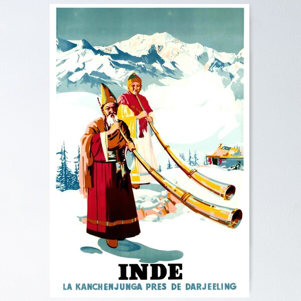 Item preview, Vintage India Travel Poster | Kanchenjunga Mountain Art | Mid-Century Tourism & Culture | Darjeeling Wall Decor designed and sold by artofuniverse.