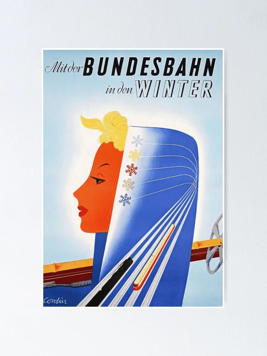 Vintage Deutsche Bundesbahn Winter Travel Poster | Mid-Century Art