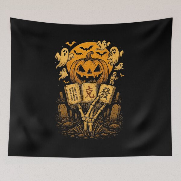 Item preview, Spooky Skeleton Hand Playing Mahjong in a Halloween Graveyard designed and sold by Daisy Grimes.