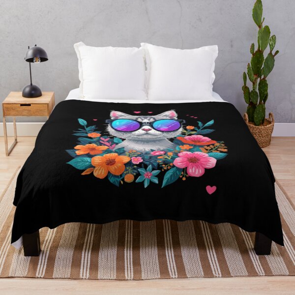 Item preview, Cool cat wearing sunglasses amidst vibrant floral blooms, a modern whimsical design perfect for pet lovers designed and sold by DigitalGraphic1.