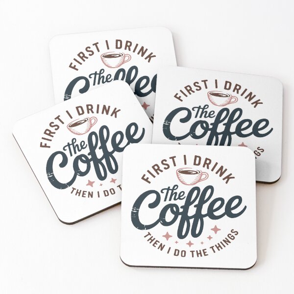 Item preview, First I Drink the Coffee Retro Script Badge designed and sold by QuietBloom80.