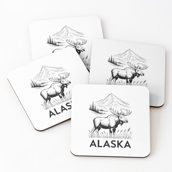 Item preview, Alaska State Minimalist Monoline Denali Mountain and Moose Wilderness Adventure Graphic designed and sold by HellD3vil-Art.