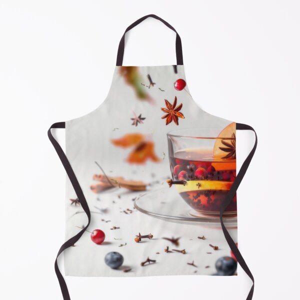Item preview, Autumn tea with apple slices, cranberries, spices, falling ingredients in cup, AI generated designed and sold by dvoevnore.