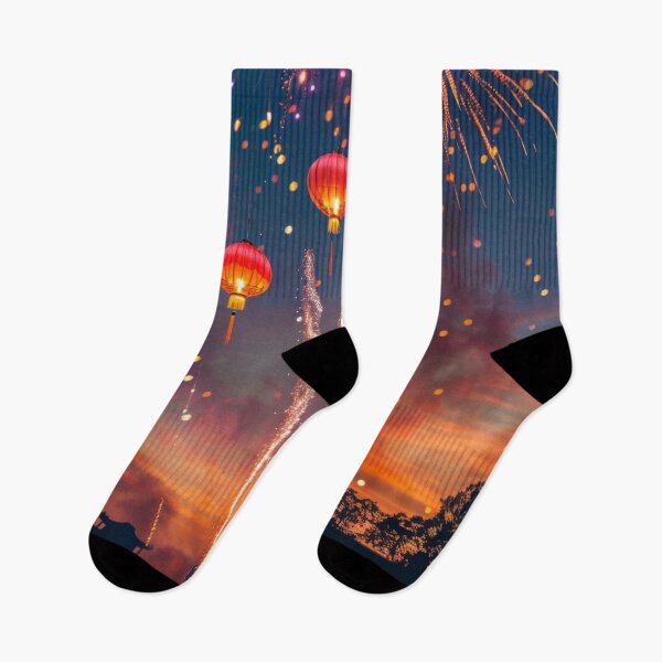 Item preview, Traditional Chinese lanterns against fireworks in night sky, background, AI generated designed and sold by dvoevnore.