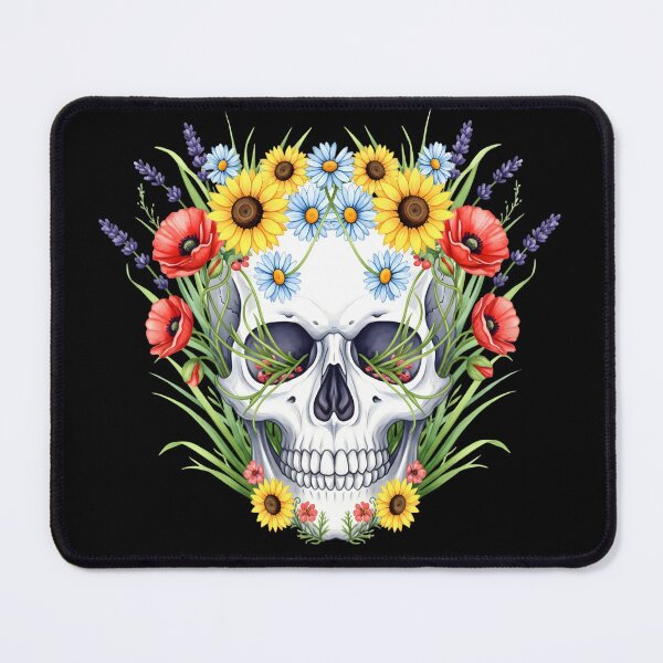 Item preview, Floral Skull Art – Colorful Botanical Skull with Sunflowers, Daisies, and Poppies designed and sold by LinLuckStudio.