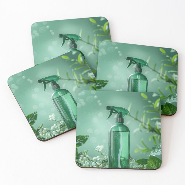 Item preview, Spray bottle with green leaves in nature background, AI Generated designed and sold by dvoevnore.