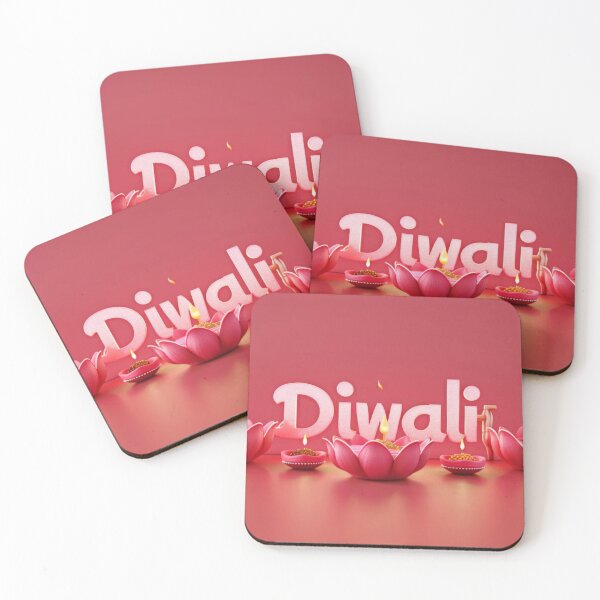 Item preview, Text Diwali with row of colorful lotus-shaped candles on red background, AI Generated designed and sold by dvoevnore.