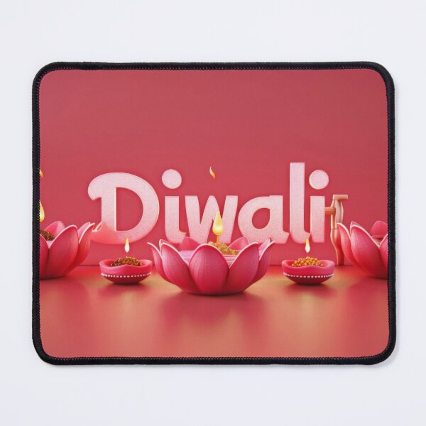 Item preview, Text Diwali with row of colorful lotus-shaped candles on red background, AI Generated designed and sold by dvoevnore.