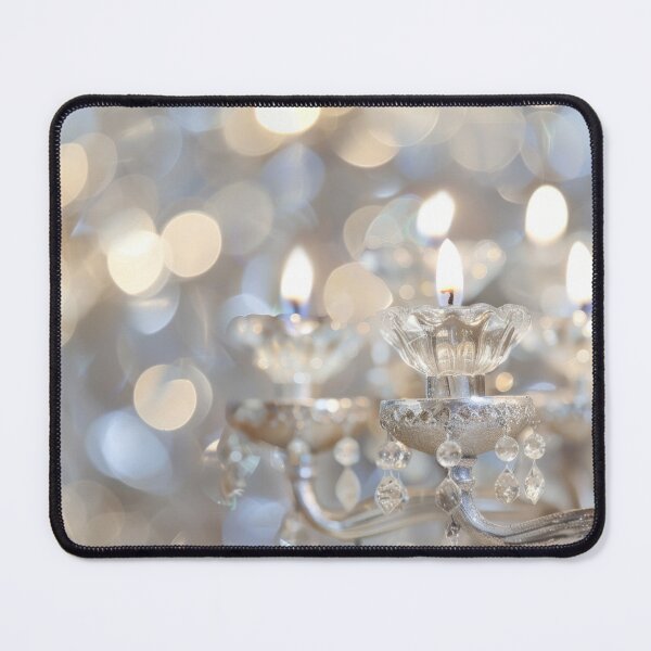 Item preview, Silver candelabra with burning candles on blue bokeh background, AI Generated designed and sold by dvoevnore.