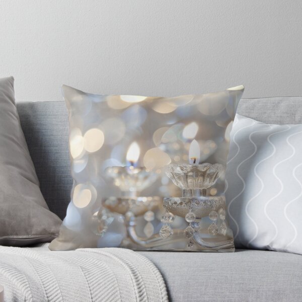 Item preview, Silver candelabra with burning candles on blue bokeh background, AI Generated designed and sold by dvoevnore.