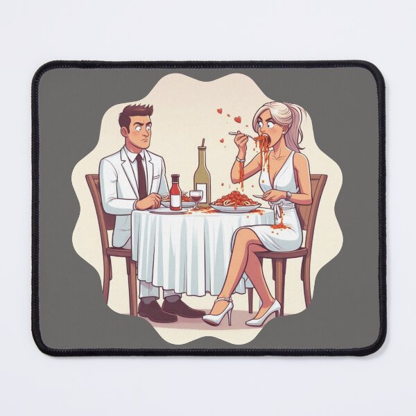 Item preview, Elegant Date: The Spaghetti and Manners Catastrophe | Restaurant and Dating Humor designed and sold by DibuHumor.