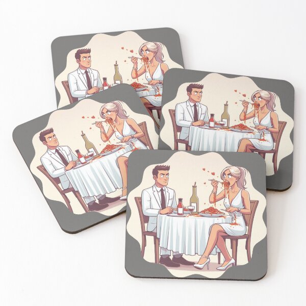 Item preview, Elegant Date: The Spaghetti and Manners Catastrophe | Restaurant and Dating Humor designed and sold by DibuHumor.