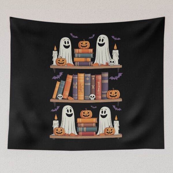 Item preview, Ghosts Reading Book Halloween Bookshelf Spooky Library designed and sold by Moon-Ape.