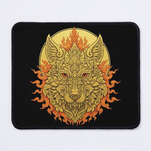 Item preview, Golden Yellow Wolf Head Thai Art Pattern | Traditional Asia Mythology Style designed and sold by Sitred123.
