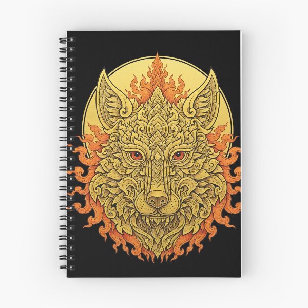 Item preview, Golden Yellow Wolf Head Thai Art Pattern | Traditional Asia Mythology Style designed and sold by Sitred123.