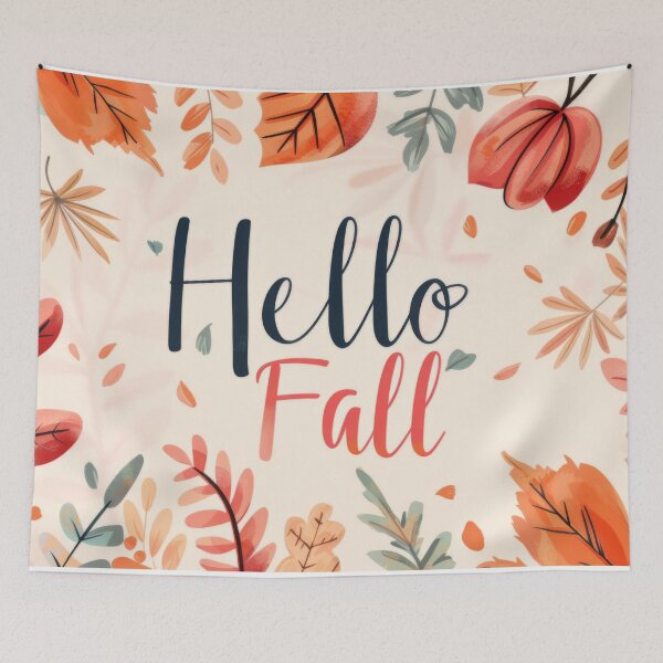 Item preview, Autumn greeting card with colorful leaves and text hello fall, AI generated designed and sold by dvoevnore.