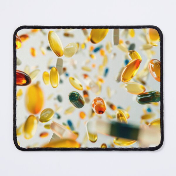 Item preview, Colorful pills and capsules falling in mid-air on white background, AI Generated designed and sold by dvoevnore.