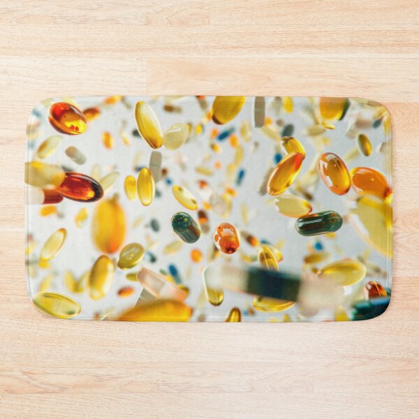 Item preview, Colorful pills and capsules falling in mid-air on white background, AI Generated designed and sold by dvoevnore.