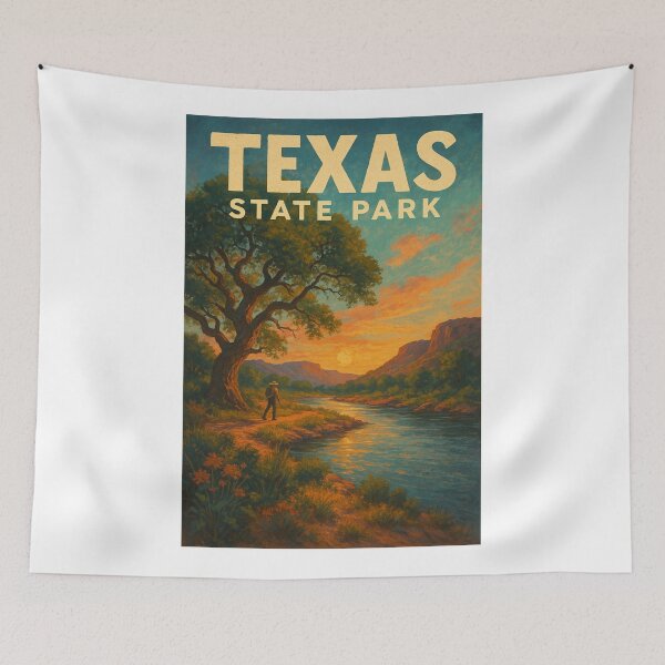 Item preview, Texas State Park Sunset Hiker with River and Mountains designed and sold by Aryabek.