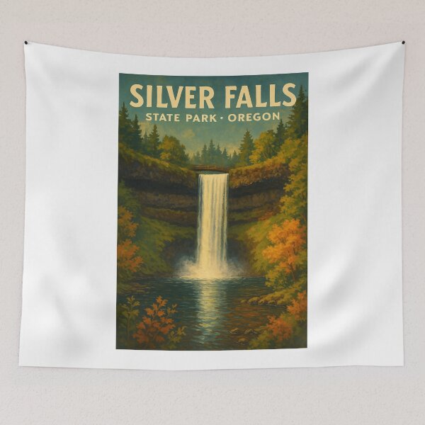 Item preview, Silver Falls State Park Bridge and Autumn Foliage Oregon designed and sold by Aryabek.