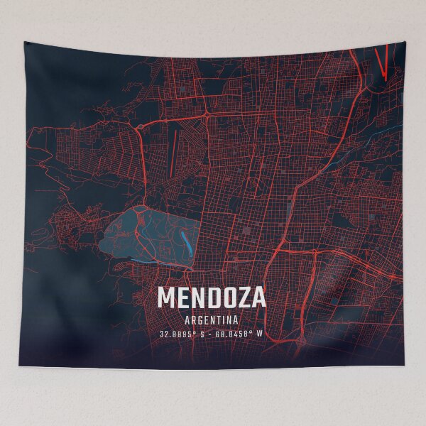 Item preview, Mendoza Red & Blue Minimalist Map designed and sold by HomeLivingCo.