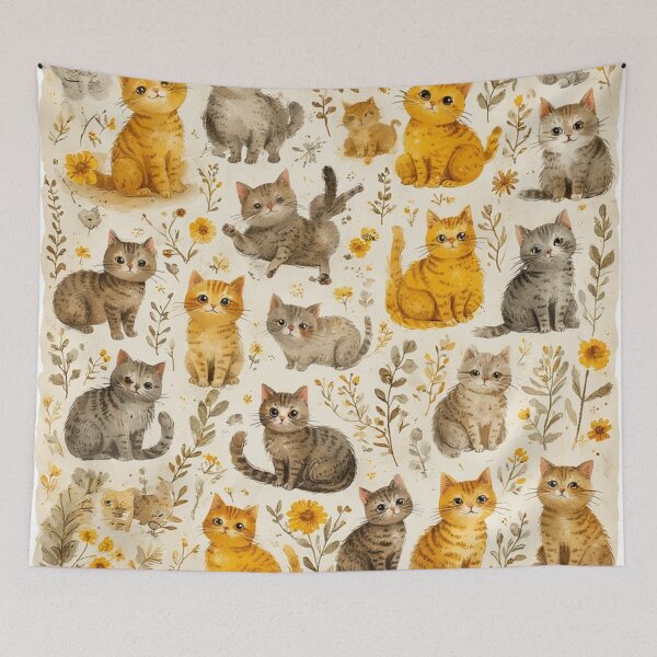 Item preview, Watercolor Cats on Soft Beige designed and sold by CamiGraphix.