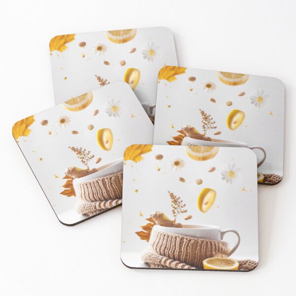 Item preview, Cup of herbal tea with floating ingredients including lemon, chamomile, and capsules, AI generated designed and sold by dvoevnore.