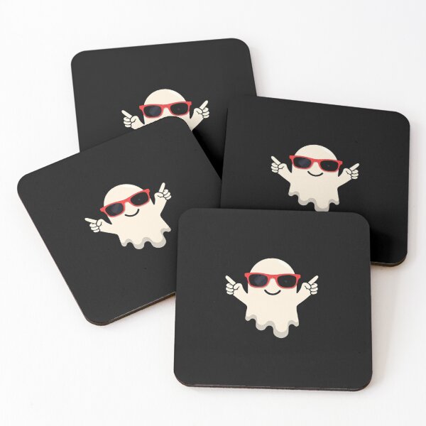 Item preview, Cool Cartoon Ghost – Minimalist Digital Illustration with Red Sunglasses on Black Background designed and sold by PixelVibe782.