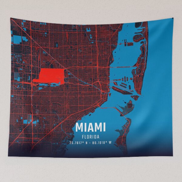 Item preview, Miami Red & Blue Minimalist Map designed and sold by HomeLivingCo.
