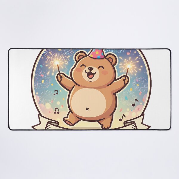 Item preview, Happy Chibi Bear Dancing – Funny Fat Bear with Fireworks designed and sold by meesub.